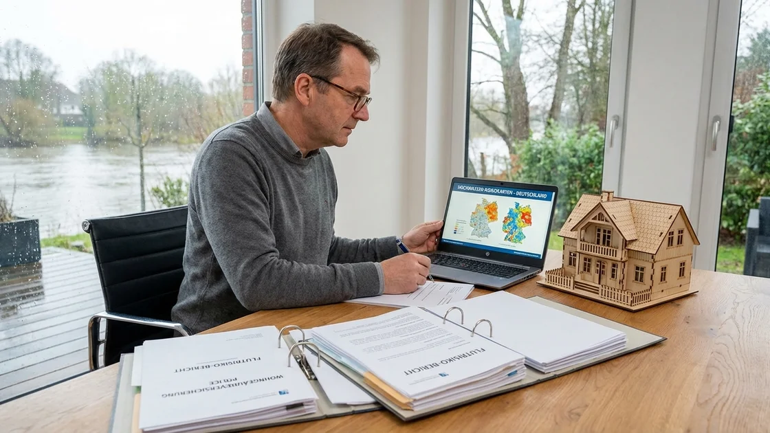 Elementarschadenversicherung: Immobilieneigentümer prüft Versicherungsunterlagen