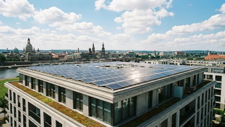 Mieterstrom: Photovoltaikanlage auf dem Dach eines Mehrfamilienhauses