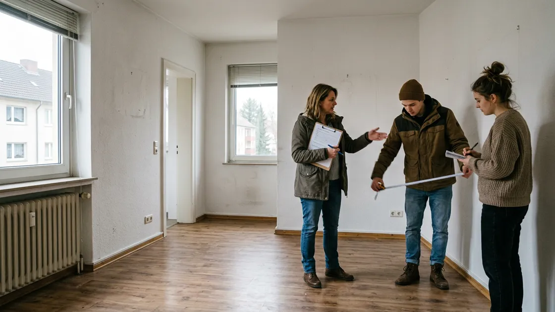 Mietmarkt Wohnfl�che: Hausverwaltung und Interessenten bei einer Wohnungsbesichtigung