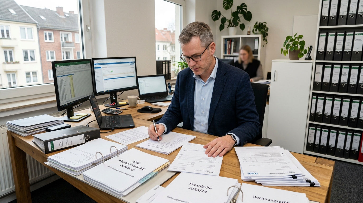 Verwalterhaftung WEG: Verwalter prüft Unterlagen zu Pflichtverletzungen und Schadensersatz